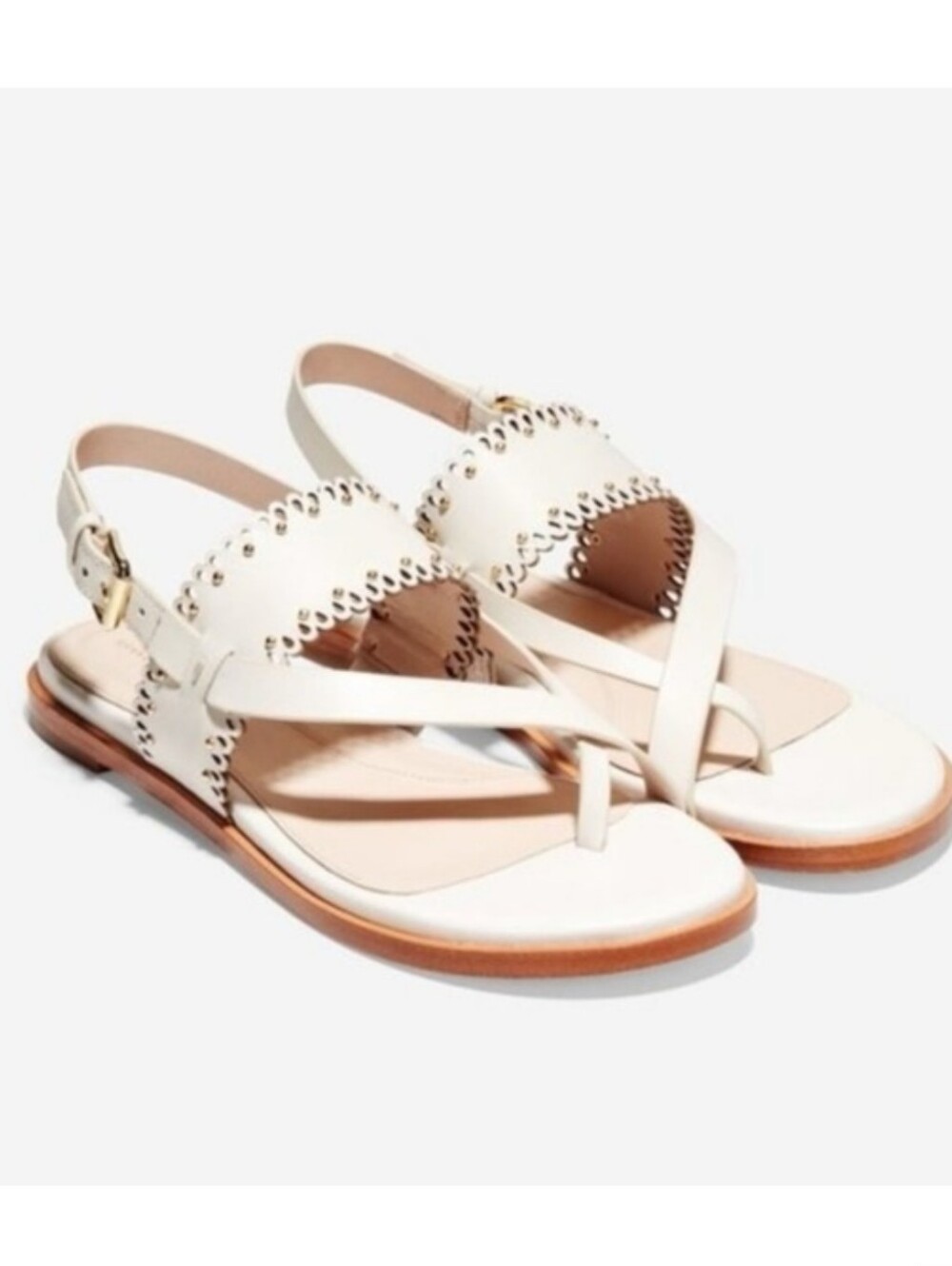 Cole Haan Women's Anica Metallic Gold Scalloped Edge Leather Sandals